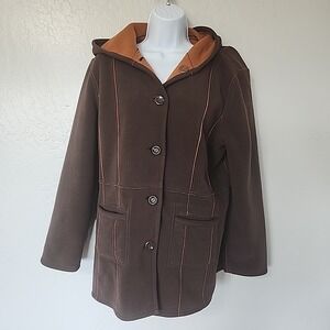 Susan Graver WeekendFleece Hooded Reversible Jacket Brown/Pumpkin Women's Medium